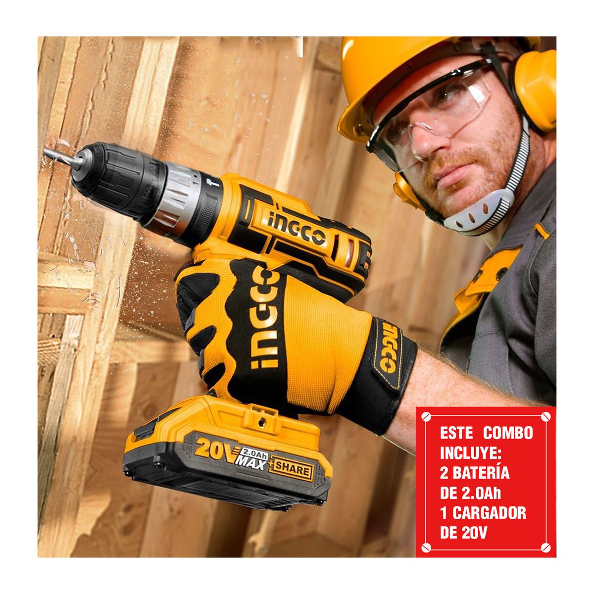 INGCO TOOLS - Taladro Percutor Atornillador 20v Ingco + Set de Brocas y Punteras