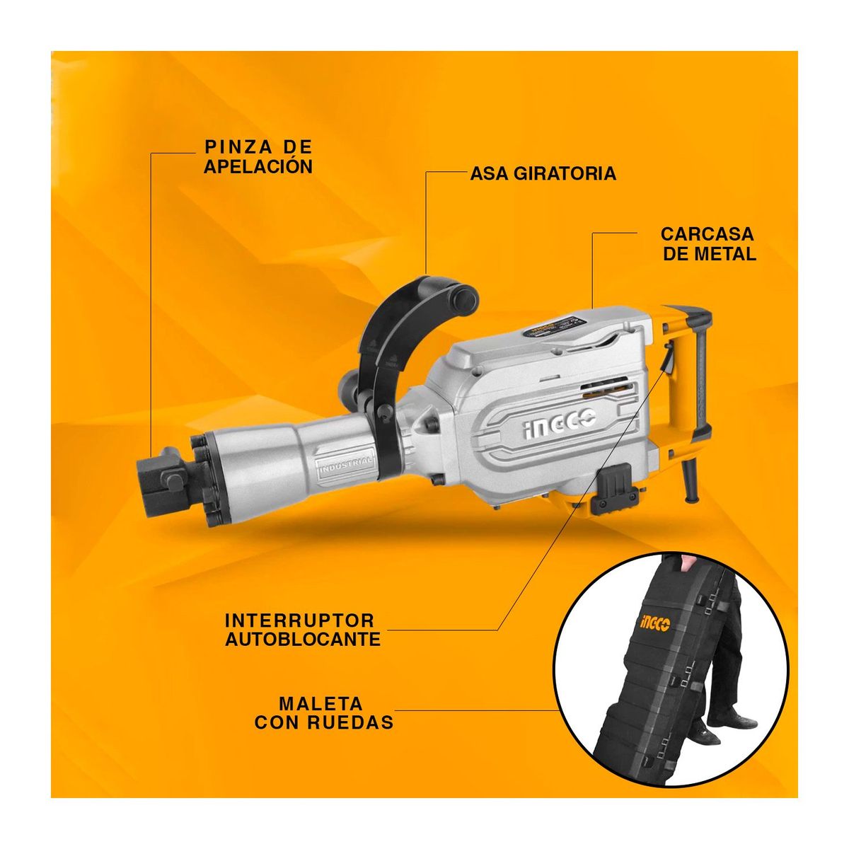 INGCO TOOLS - MARTILLO DEMOLEDOR 1700W + AMOLADORA ANGULAR 2600W 9 INGCO