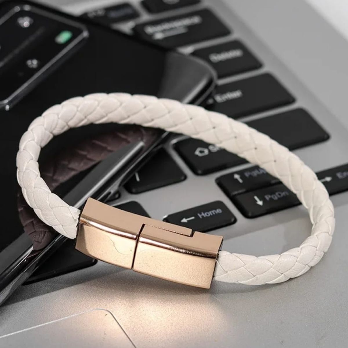 GENERICO - Pulsera Brazalete de Cuero Cable Cargador USB a Tipo C de 22 cm