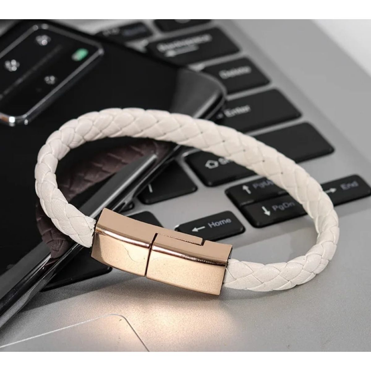 GENERICO - Pulsera Brazalete de Cuero Cable Cargador USB a Tipo C de 22 cm