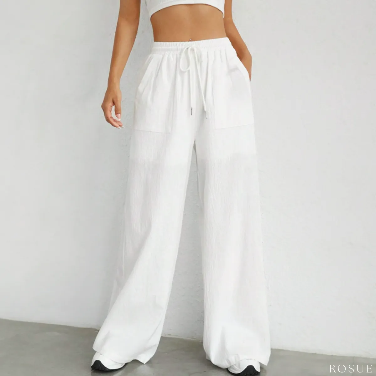 ROSUE - Pantalón con cordón en la cintura fresco holgado Viena