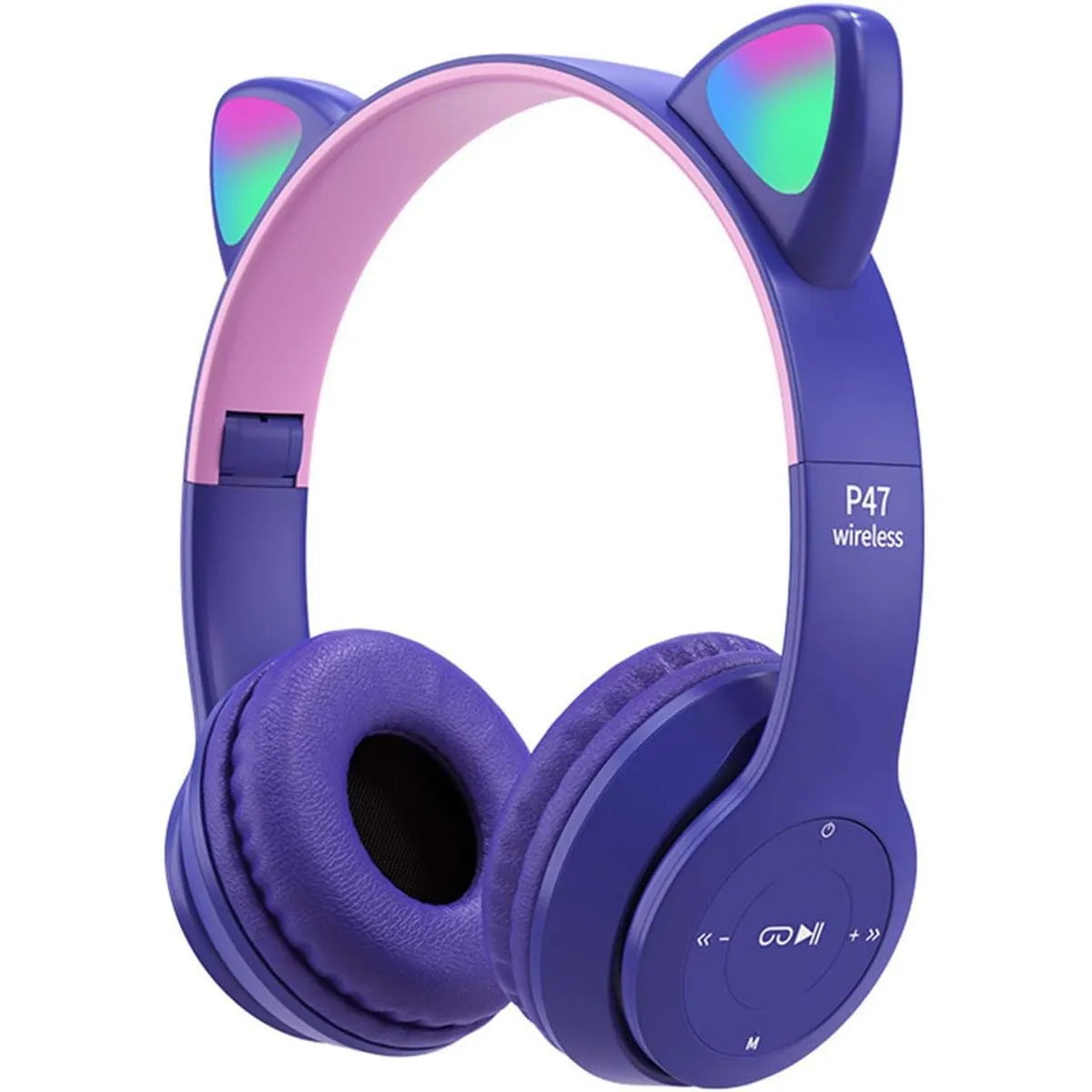 GENERICO - Auriculares inalámbricos con Bluetooth con orejas de Gatito Morado.