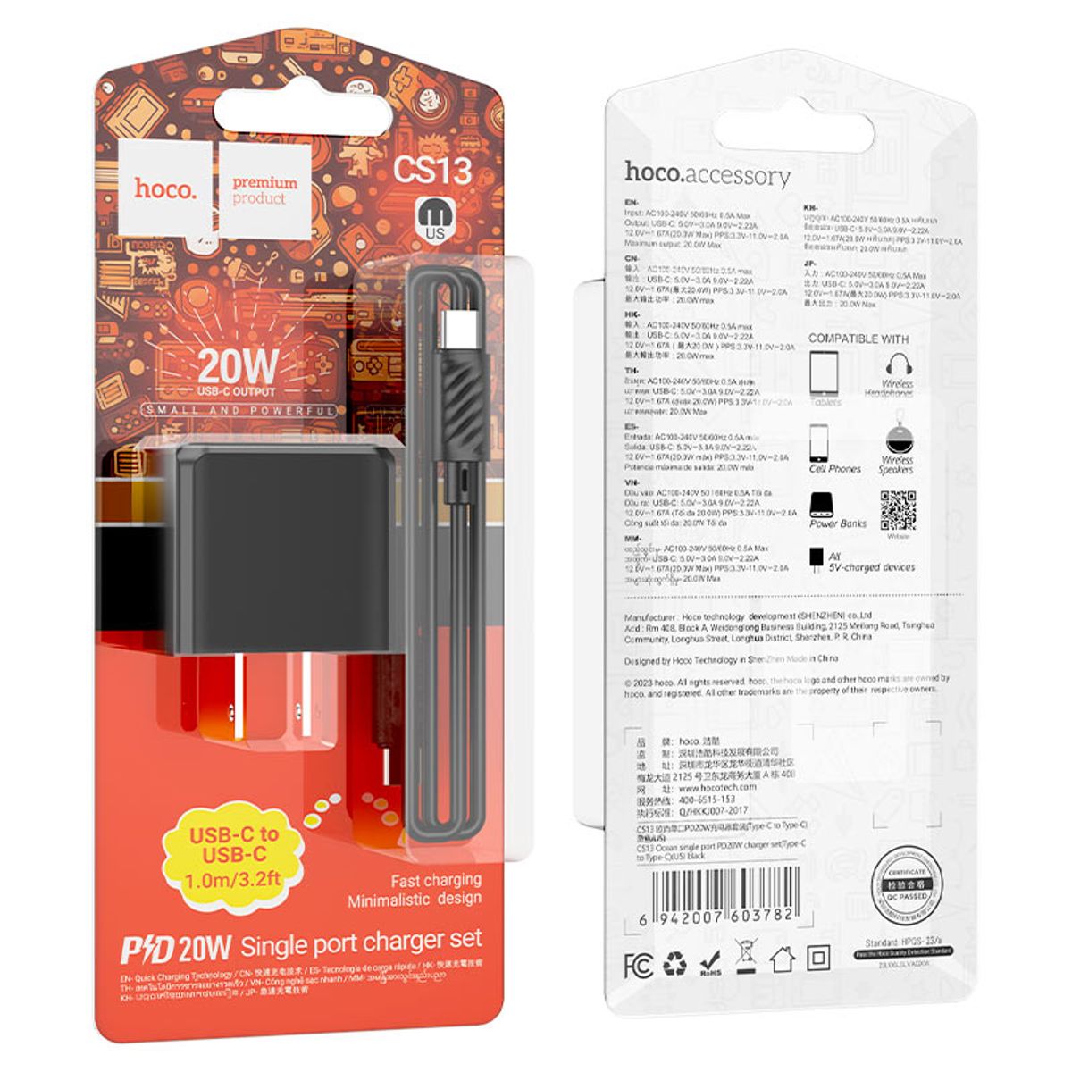 HOCO - Cargador De Pared 20W Hoco Cs13 + CABLE C - C