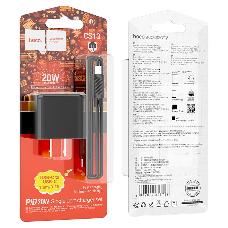 HOCO - Cargador De Pared 20W Hoco Cs13 + CABLE C - C