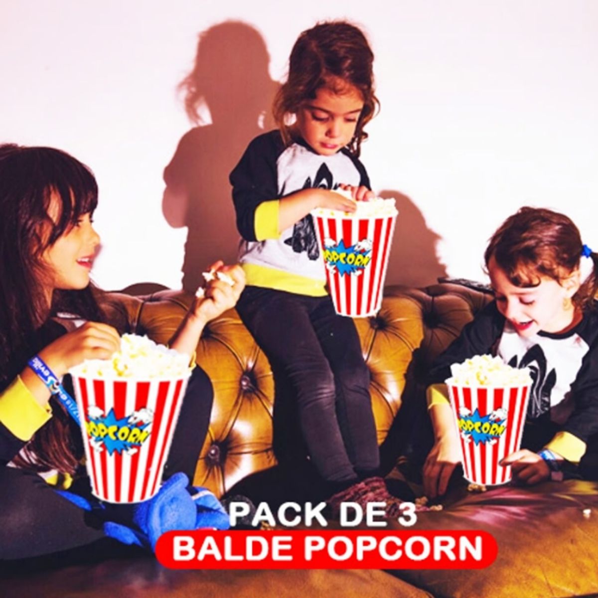 GENERICO - BALDE POPCORN 16CM - PACK DE 3 - ROJO