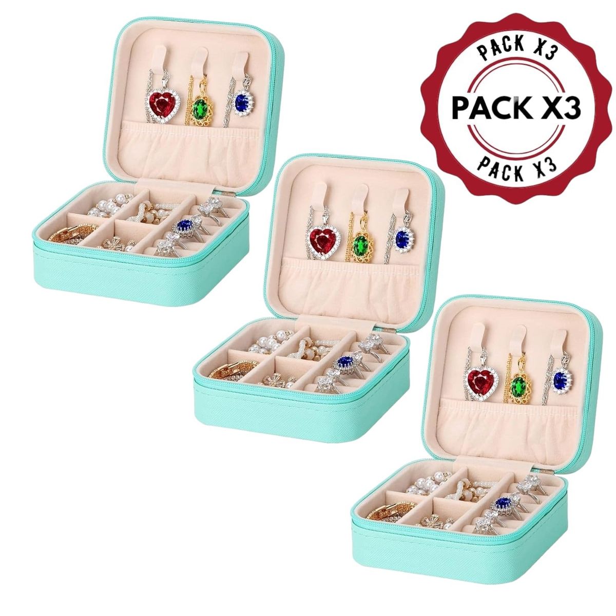 OEM - Pack 03 Mini Organizador de Joyas Portátil para Anillos, etc