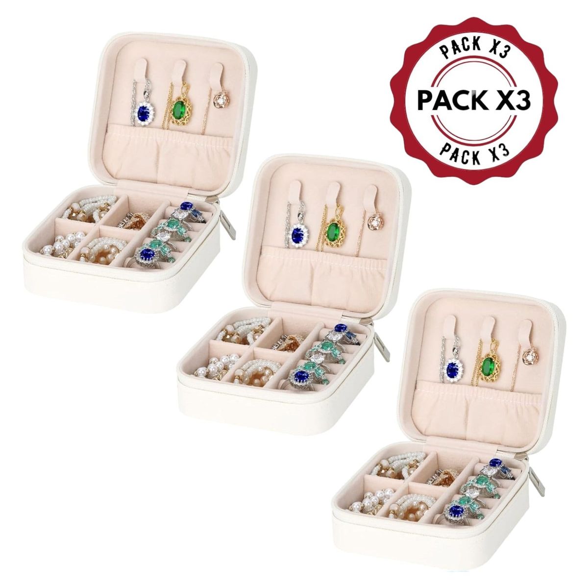 OEM - Pack 03 Mini Organizador de Joyas Portátil para Anillos, etc