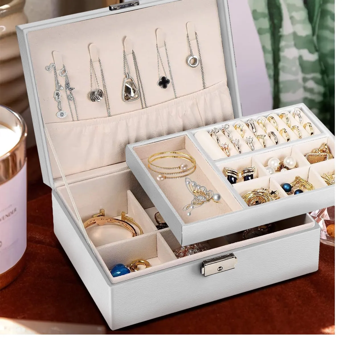 OEM - Organizador de Joyas de con Bandeja Extraíble Color Blanco