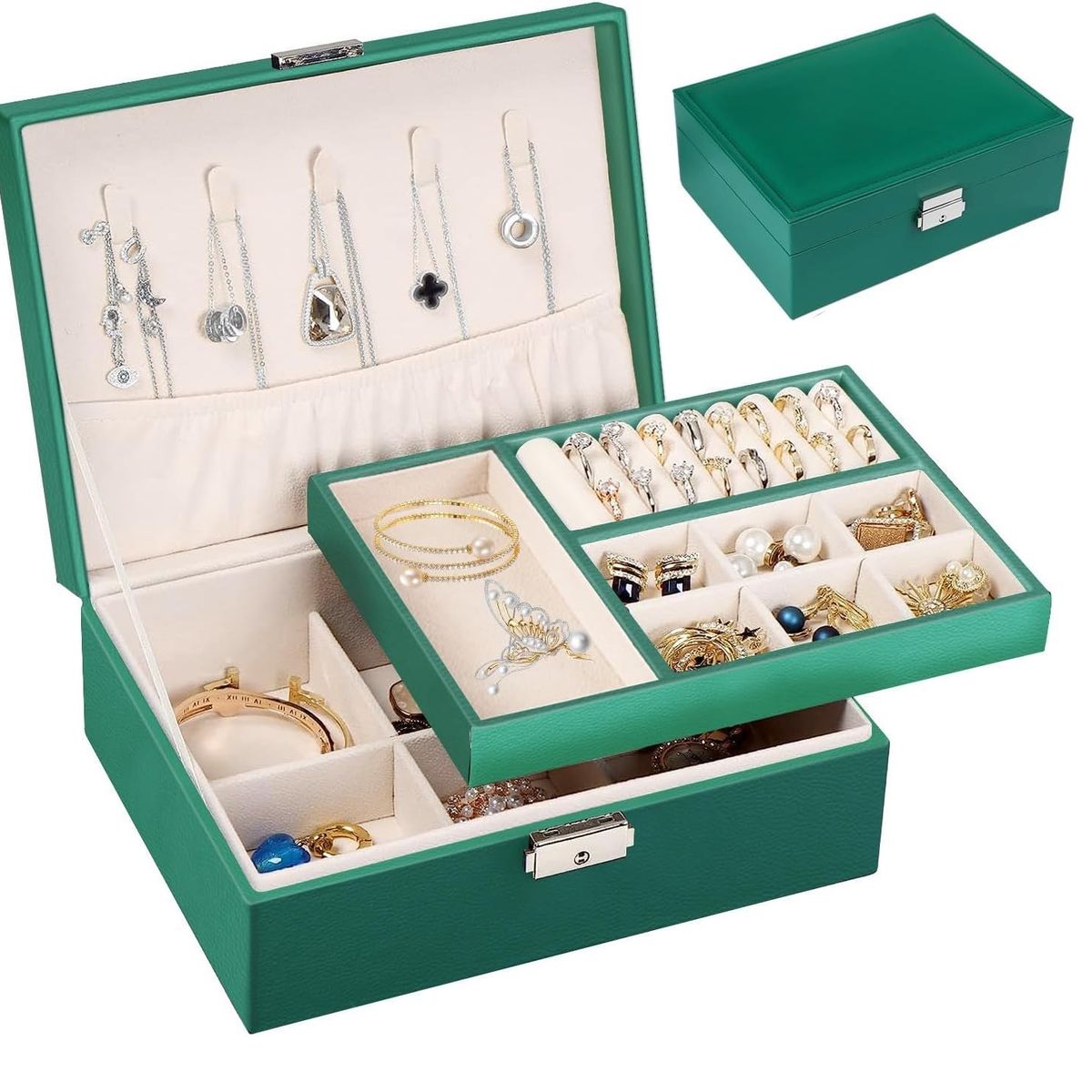 OEM - Organizador de Joyas de con Bandeja Extraíble Color Verde