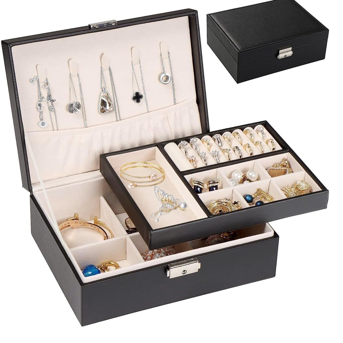 OEM - Organizador de Joyas de con Bandeja Extraíble Color Negro