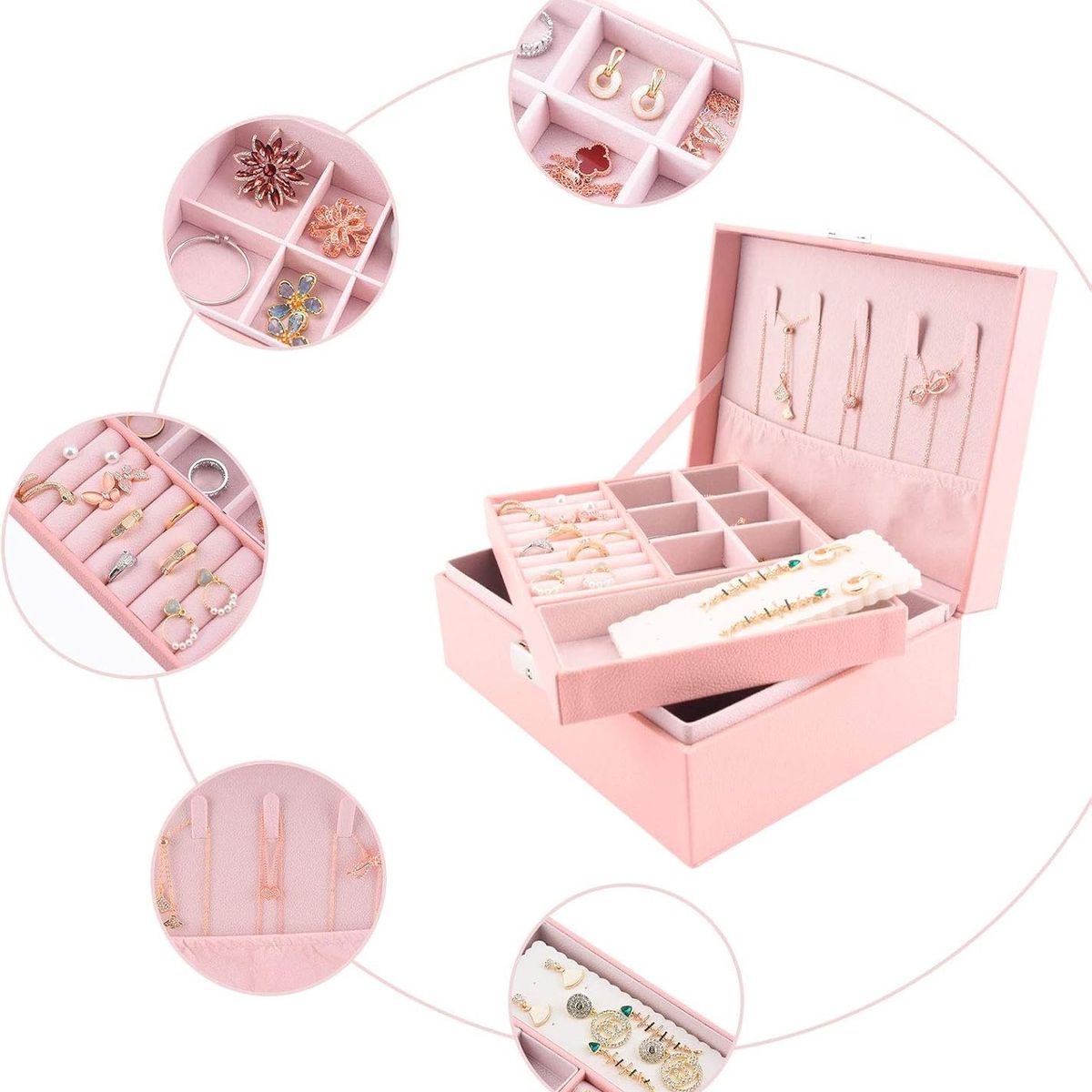 OEM - Organizador de Joyas de con Bandeja Extraíble Color Rosado