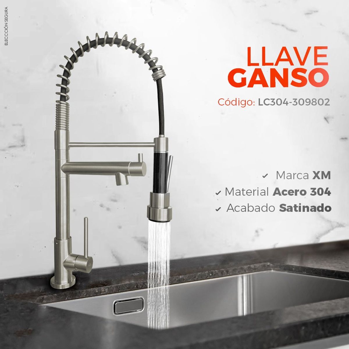 XM - LLAVE DE COCINA AL MUEBLE SATINADO 2SALIDAS LC304-309802