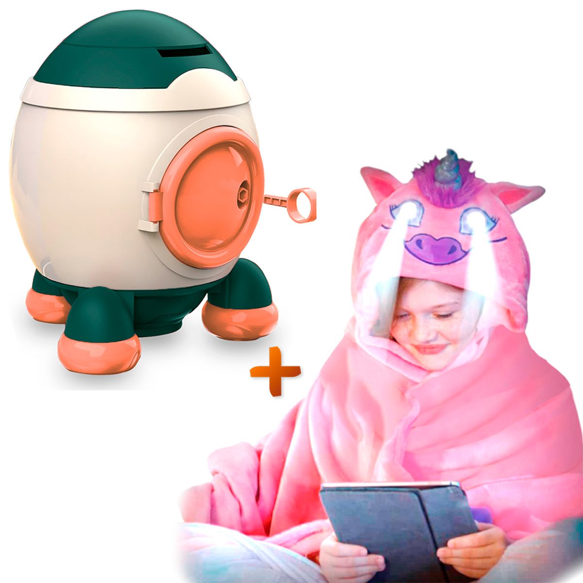 SASHIJA - Alcancía Cohete Stickers Y51 VD Y Manta Luces Unicornio RS