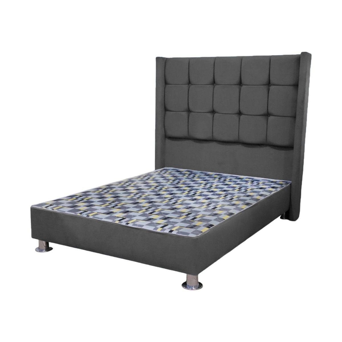 MUEBLES MACRUMO - Cama tapizada Atenas Brazo Recto - King - color gris oscuro
