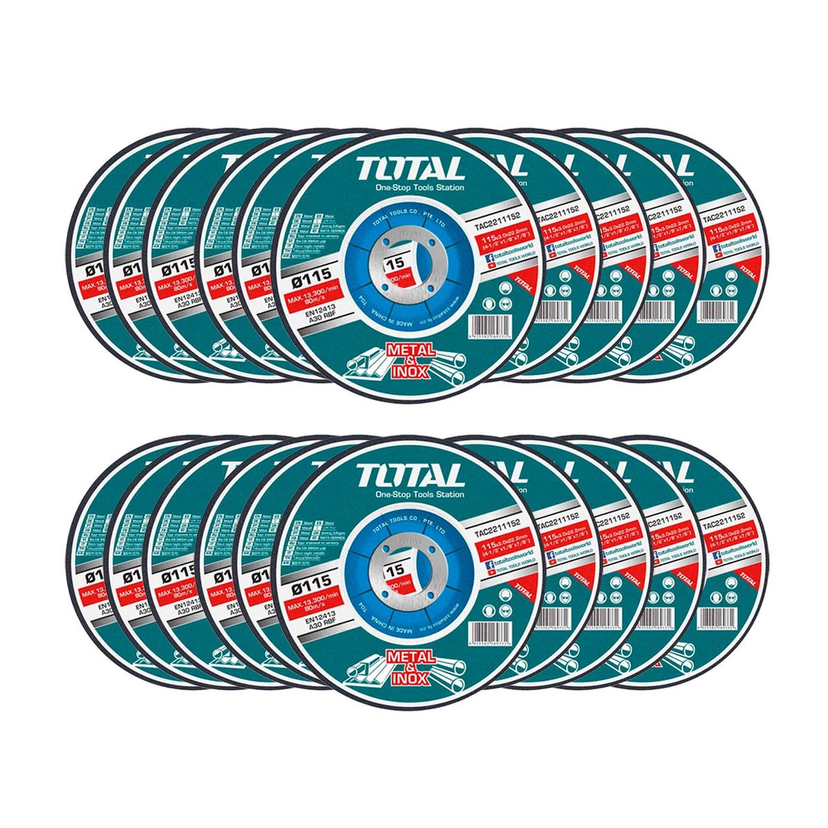 TOTAL TOOLS - DISCO TOTAL CORTE METAL 4 ½ AMOLADORA ESMERIL X20 UNIDADES TOTAL