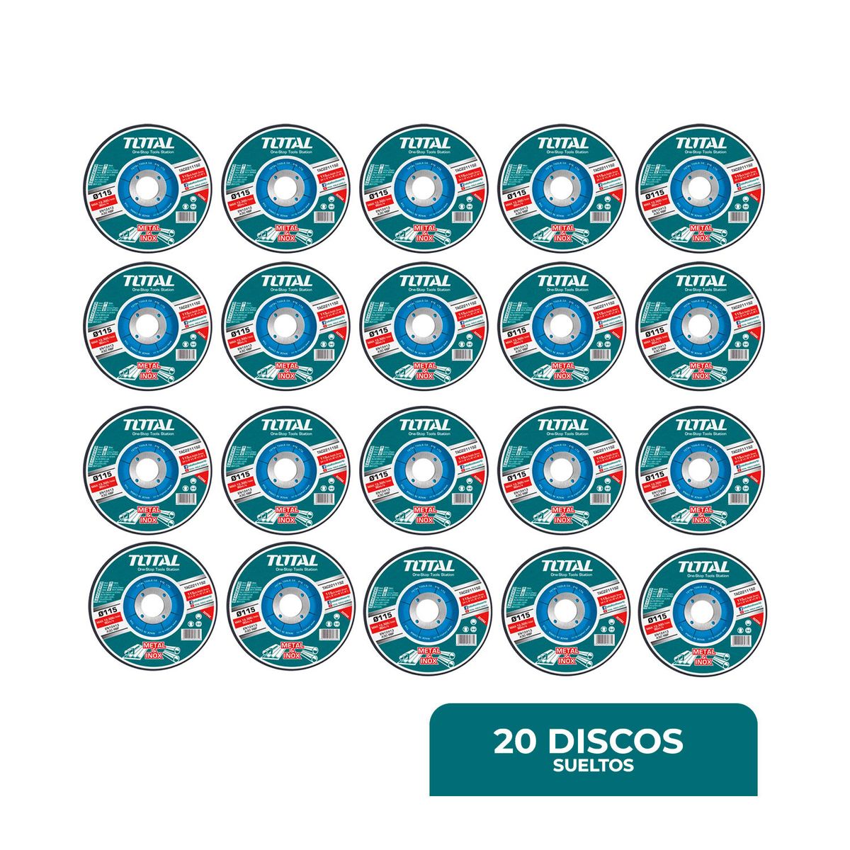 TOTAL TOOLS - DISCO TOTAL CORTE METAL 4 ½ AMOLADORA ESMERIL X20 UNIDADES TOTAL