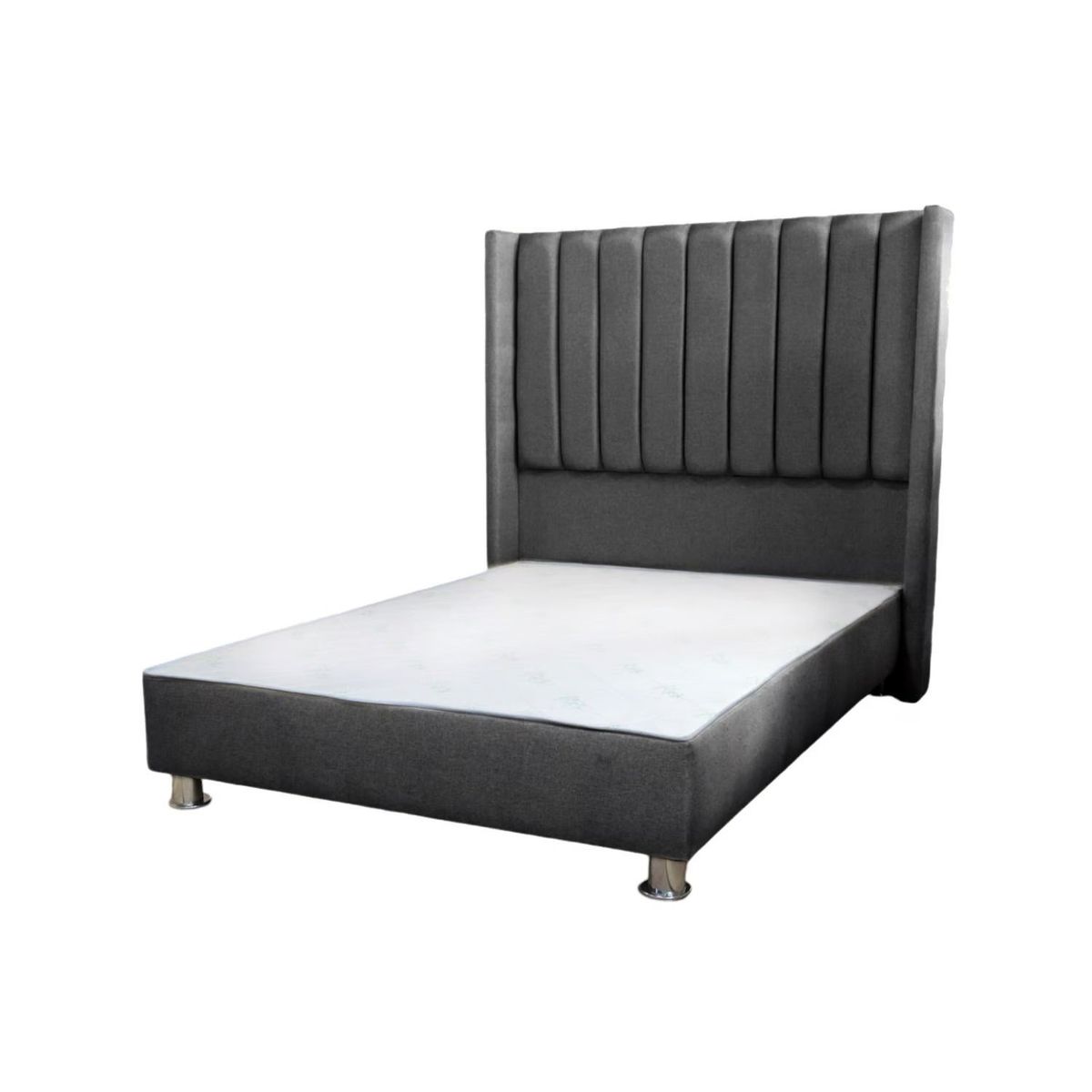 MUEBLES MACRUMO - Cama tapizada Barcelona brazo recto - 1.5 Plz - color gris oscuro