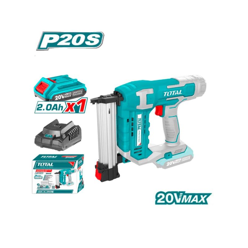 TOTAL TOOLS - CLAVADORA INALÁMBRICA MADERA CLAVOS 20V BATERÍA + CARGADOR