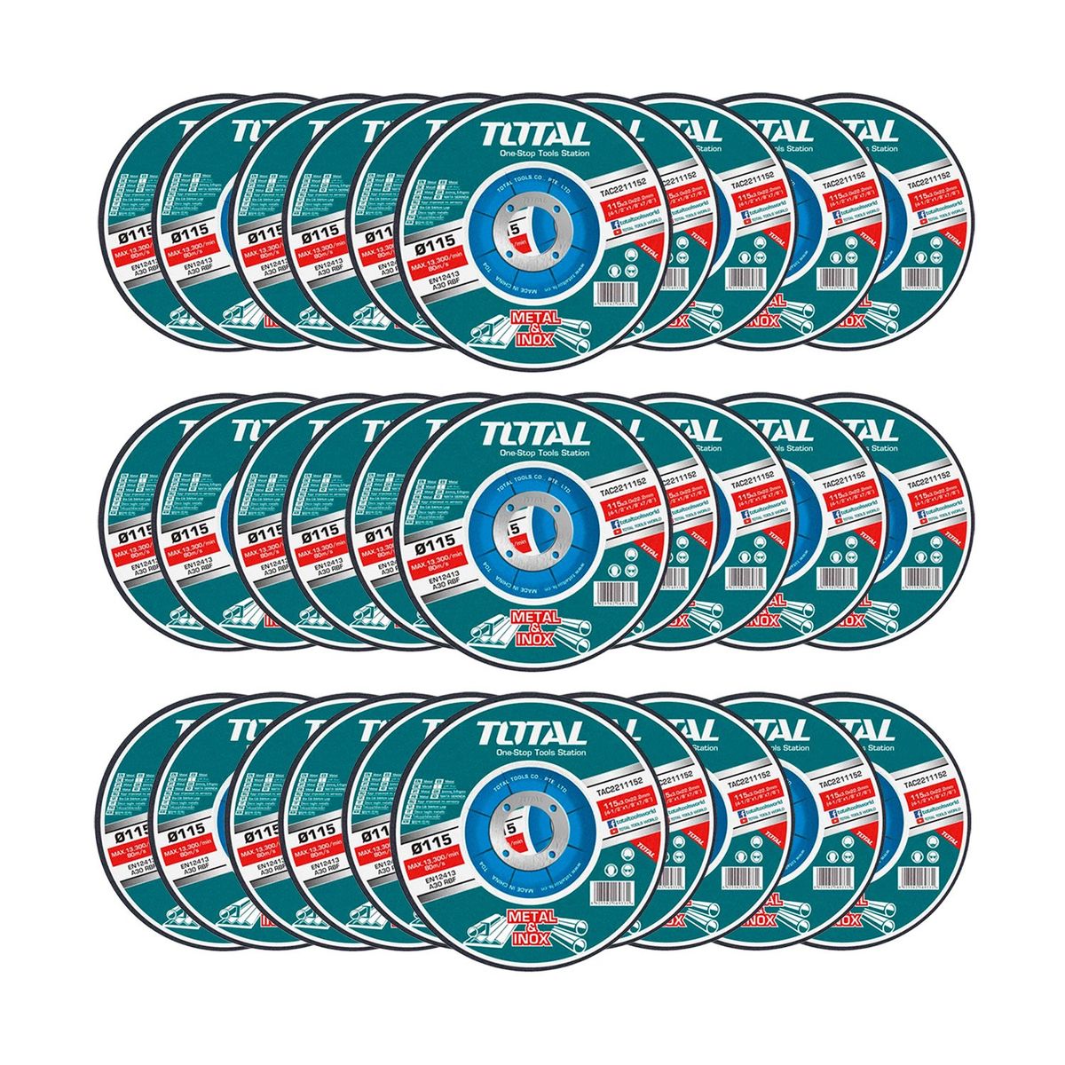 TOTAL TOOLS - DISCO TOTAL CORTE METAL 4 ½ AMOLADORA ESMERIL X30 UNIDADES