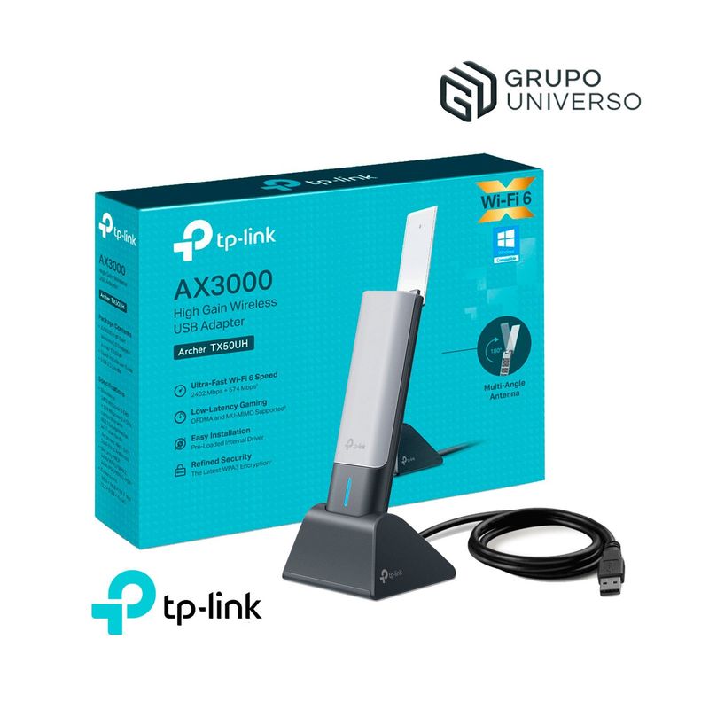 TP LINK - Archer TX50UH Tp-Link Adaptador USB inalámbrico Wi-Fi 6 AX3000