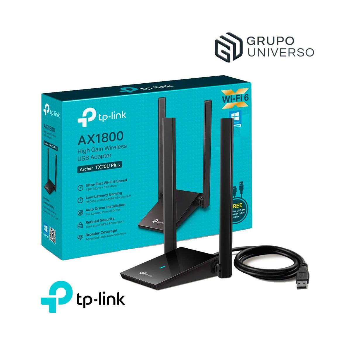 TP LINK - Archer TX20U Plus Tp-Link Adaptador USB inalámbrico Wi-Fi 6 AX1800