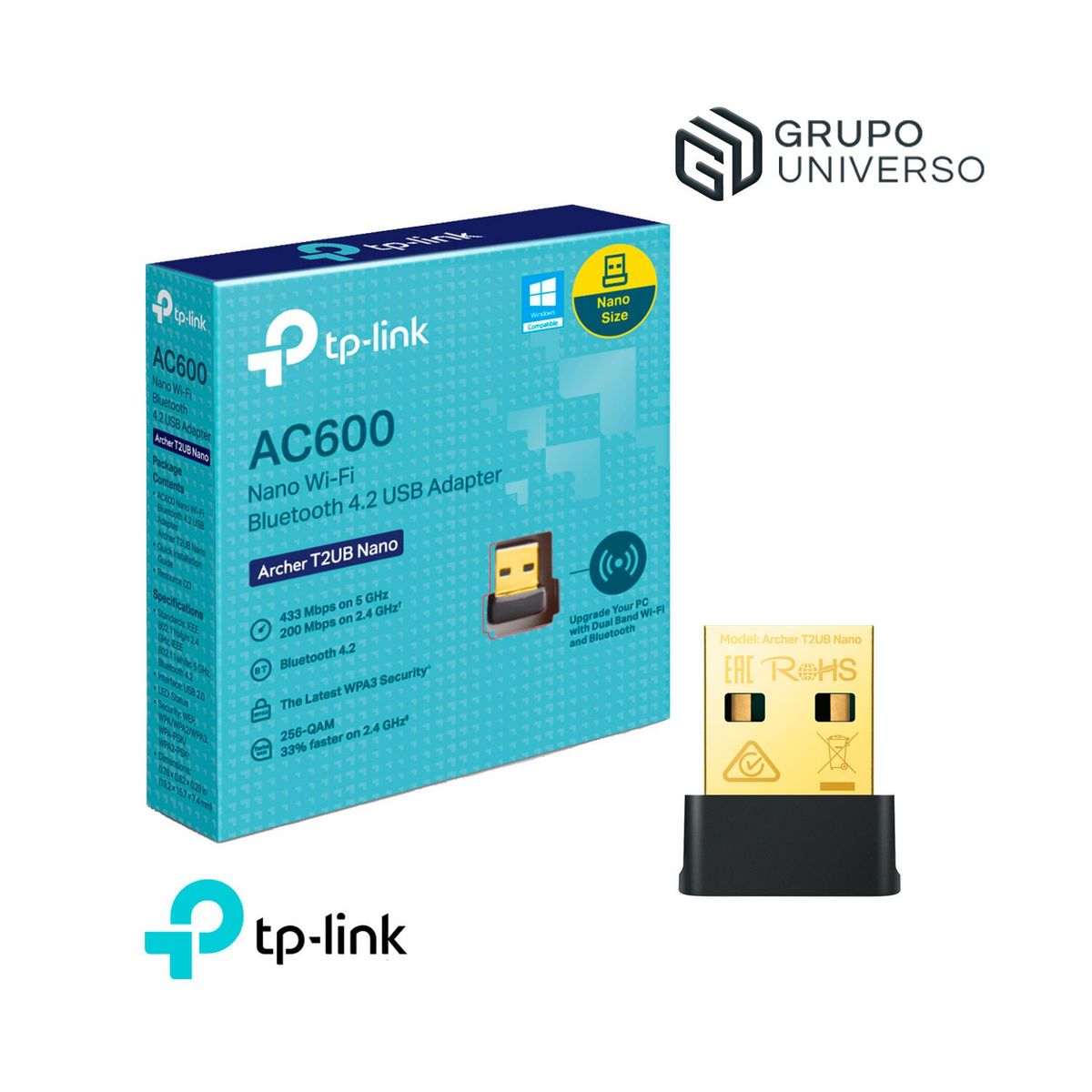 TP LINK - Archer T2UB Nano Tp-Link Adaptador USB inalámbrico Wi-Fi 5 AC600