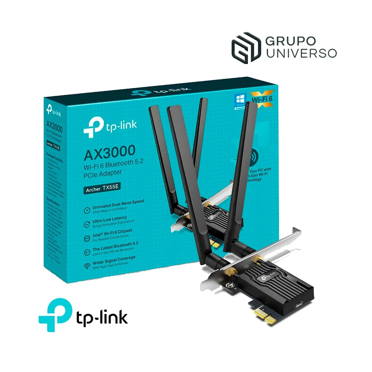 TP LINK - Archer TX55E Tp-Link Adaptador PCIe Wi-Fi 6 Bluetooth 5.2 AX3000
