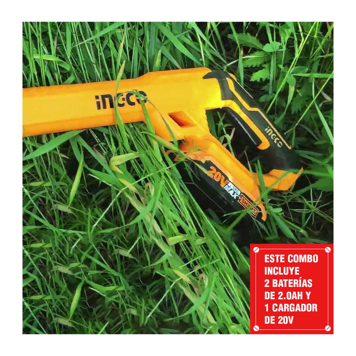INGCO TOOLS - CORTADORA GRAS CÉSPED 20V DESMALEZADORA + 2 BAT 2.0AH INGCO