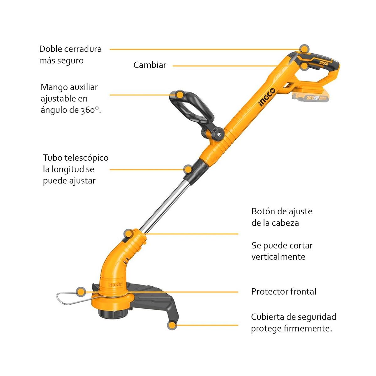 INGCO TOOLS - CORTADORA GRAS CÉSPED 20V DESMALEZADORA INGCO - CGTLI20301