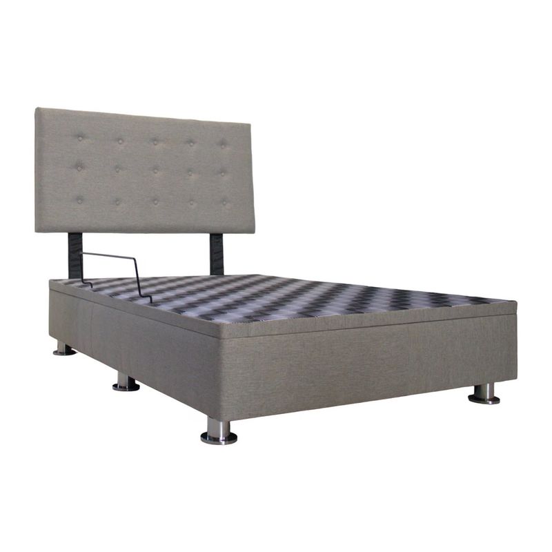 MUEBLES MACRUMO - Cama tapizada Box espacio Lima - Queen - Color Gris claro
