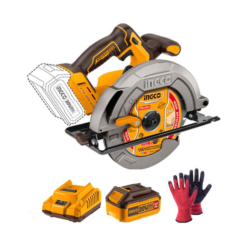 INGCO TOOLS - SIERRA CIRCULAR 20V BATERIA 185MM 7 1/4 + BAT 4AH INGCO