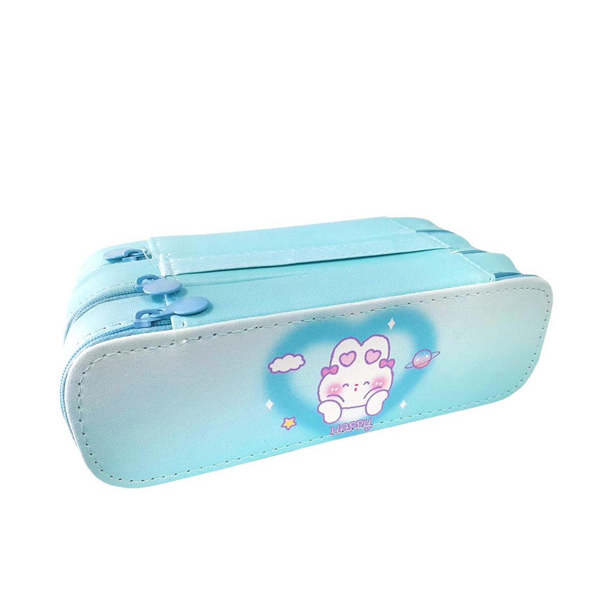 GENERICO - Cartuchera de 3 niveles con triple cierre Celeste