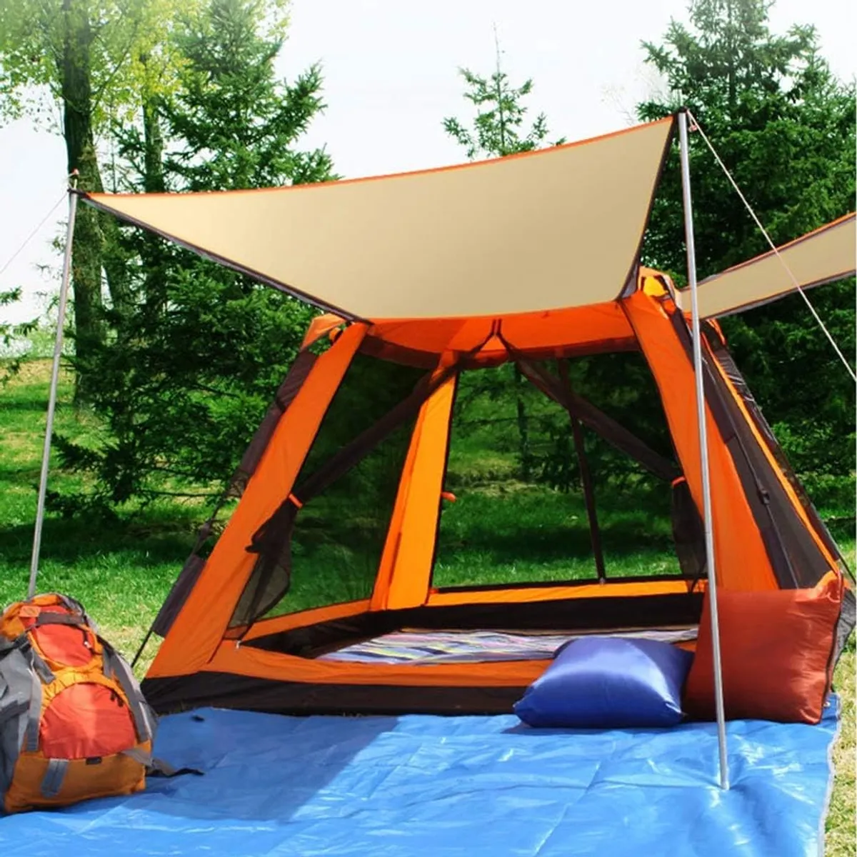 EVERBEST - Carpa Camping Automática para 4 Personas Naranja