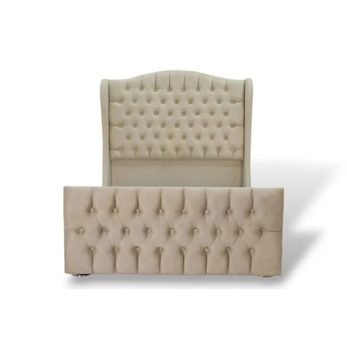 MUEBLES MACRUMO - Cama tapizada Paris + piecera - 1.5 Plz - Beige Antifluido