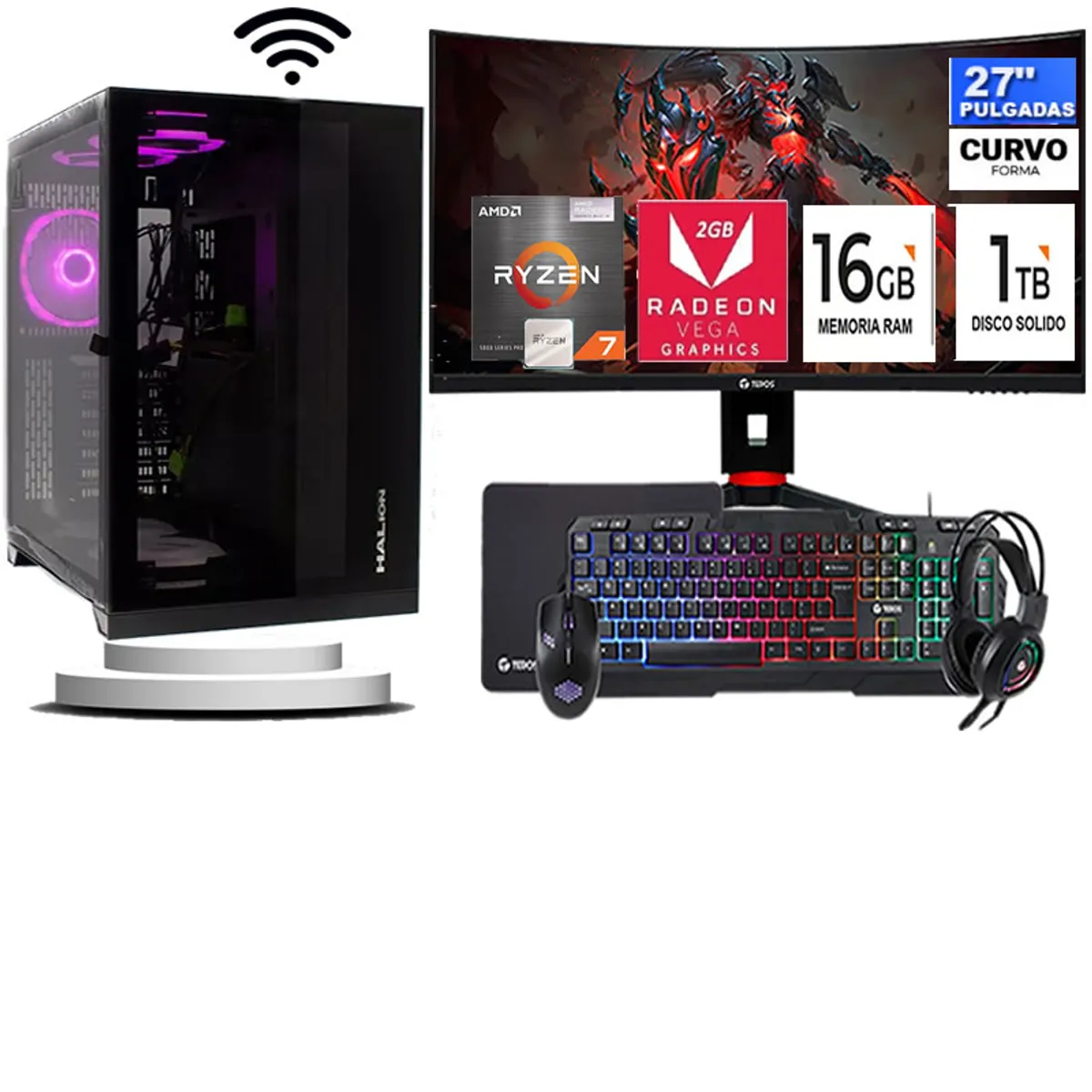 AMD - Computadora ryzen 7 5700g ram 16gb ssd 1TB monitor 27 full hd