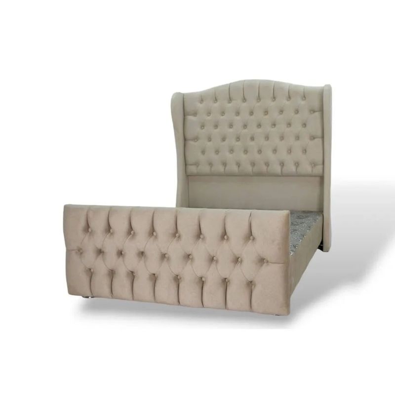 MUEBLES MACRUMO - Cama tapizada Paris + Piecera - 2 Plz color beige