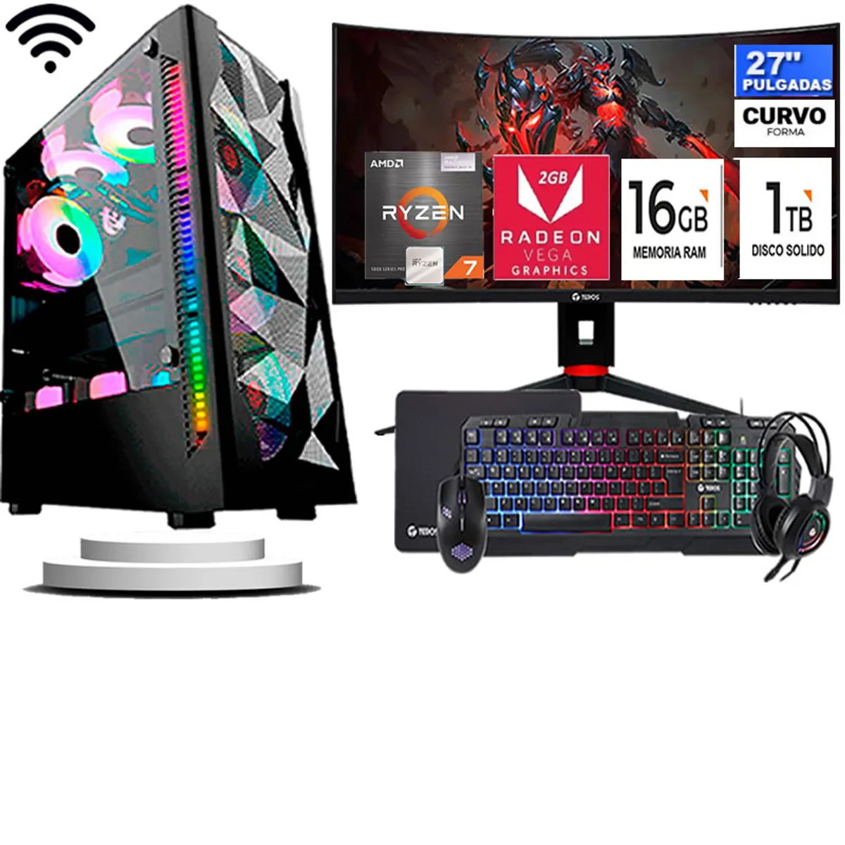 AMD - Computadora ryzen 7 5700g ram 16gb ssd 1TB monitor 27 full hd