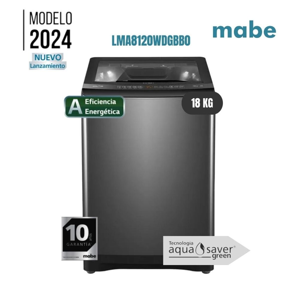 MABE - Lavadora MABE Carga Superior 18 Kg Direct Motion LMA8120WDGBB0 Diamond Gray