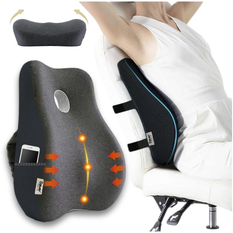 DAUER - Cojín Respaldar Lumbar 3D Ergonomic Viscoelastic Refrescante +Bolsillo