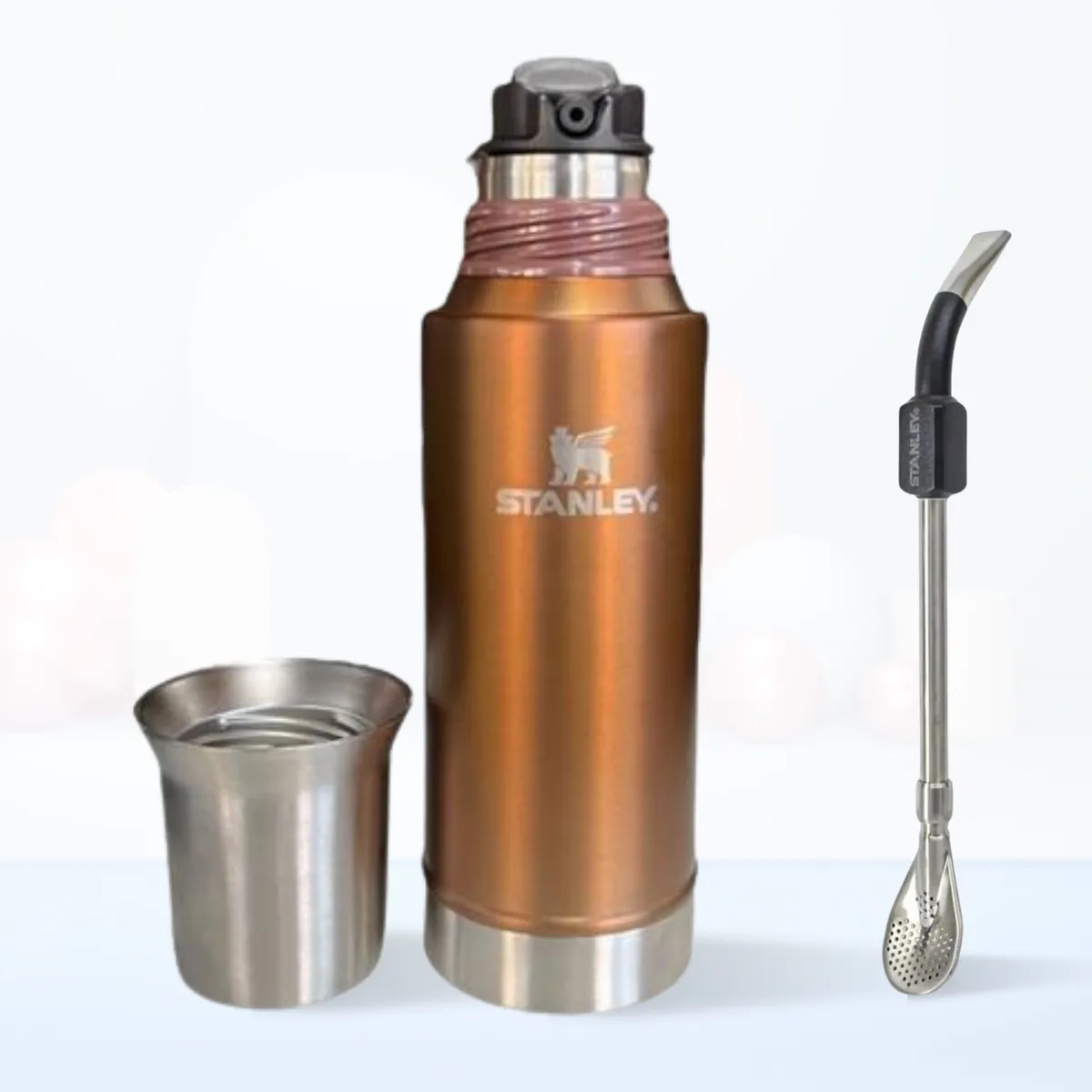 STANLEY - Termo de Bebida Mate System Dorado Stanley 800 Ml + Bombilla Negra