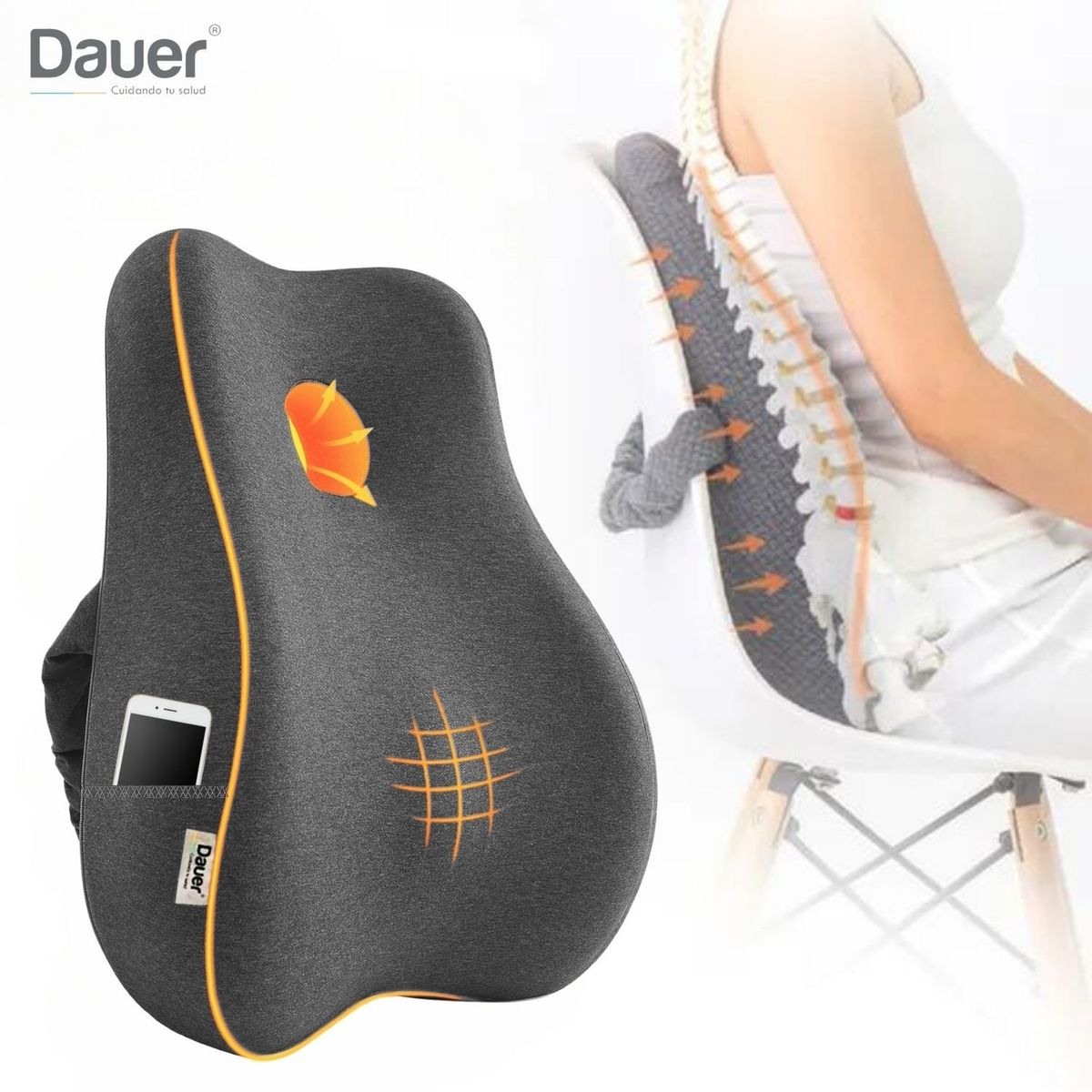 DAUER - Lumbar Cojin 3D Ergonomic Viscoelastico Bambu Refrescante con Bolsillo