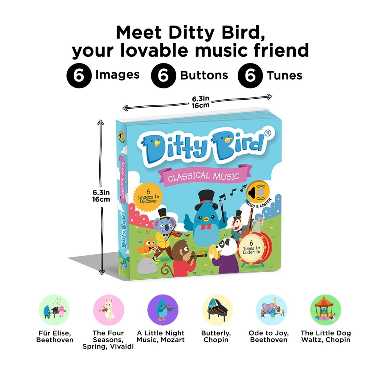 DITTY BIRD - Libro musical recargable Ditty Bird Música clásica Inglés