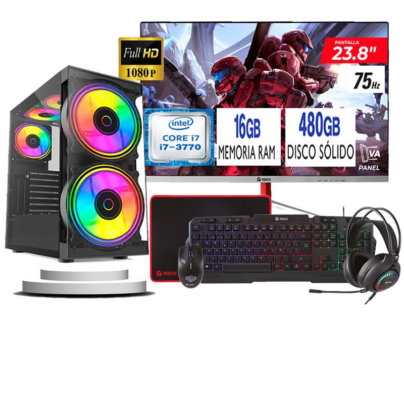 TEROS - Computadora Pc Intel Core i7 3770  Monitor 24 fhd' RAM 16 GB SSD 480 GB