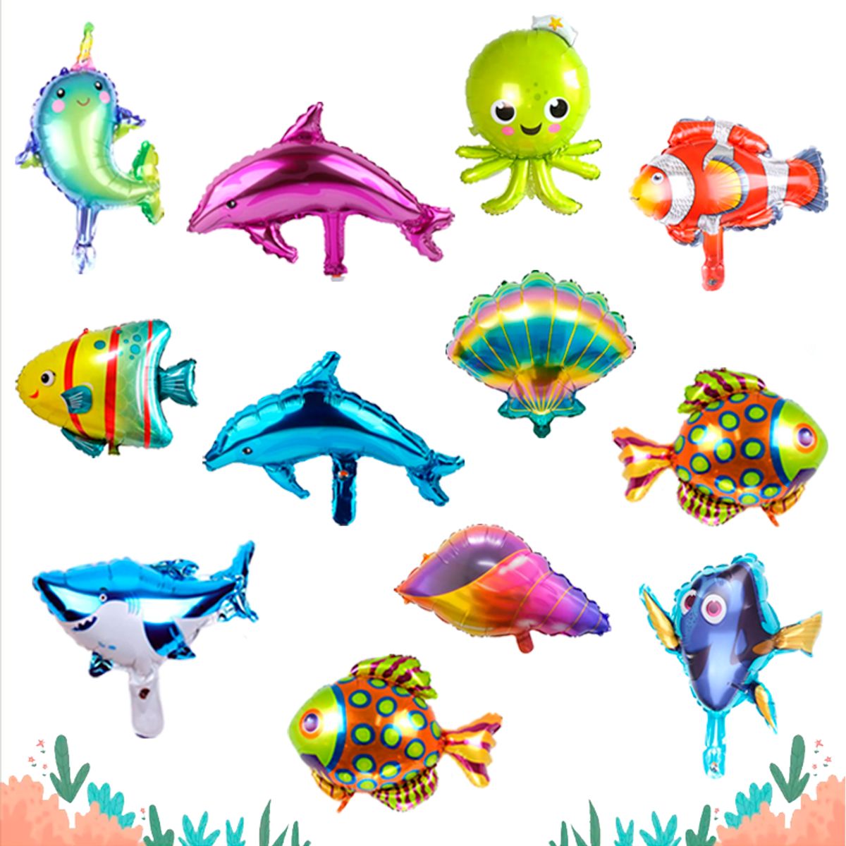 GENERICO - Kit x 12 globos peces marinos surtidos