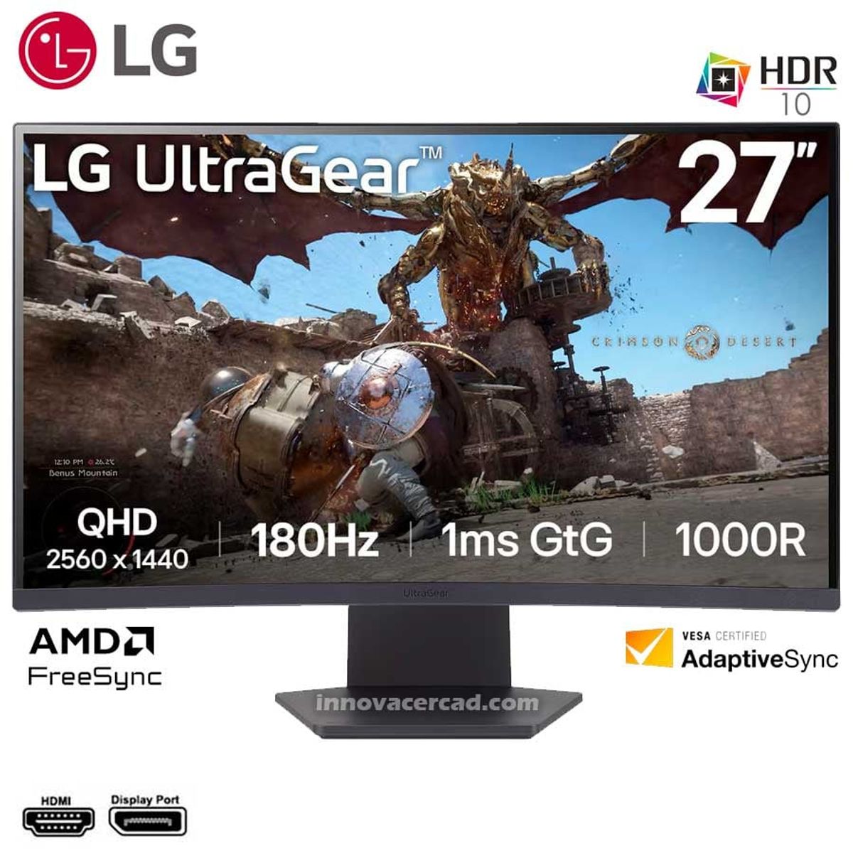 LG - Monitor LG UltraGear 27GS60QC-B 27 CURVO QHD 180Hz 1ms FreeSync.