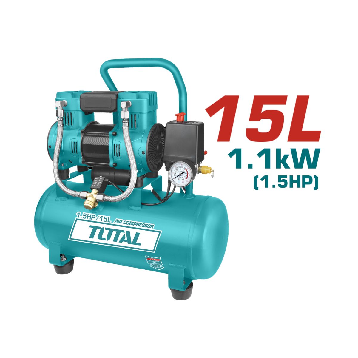 TOTAL TOOLS - Compresora silenciosa 15L + kit compresor 5 piezas Total