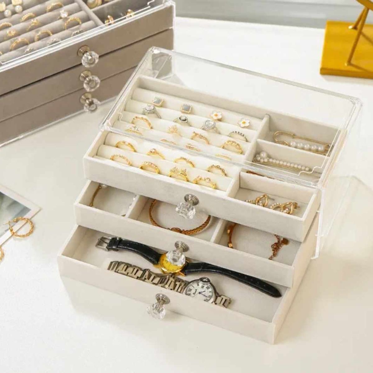 GENERICO - Organizador de Joyas 3 Niveles de Joyero Aretes Collar Reloj Anillos