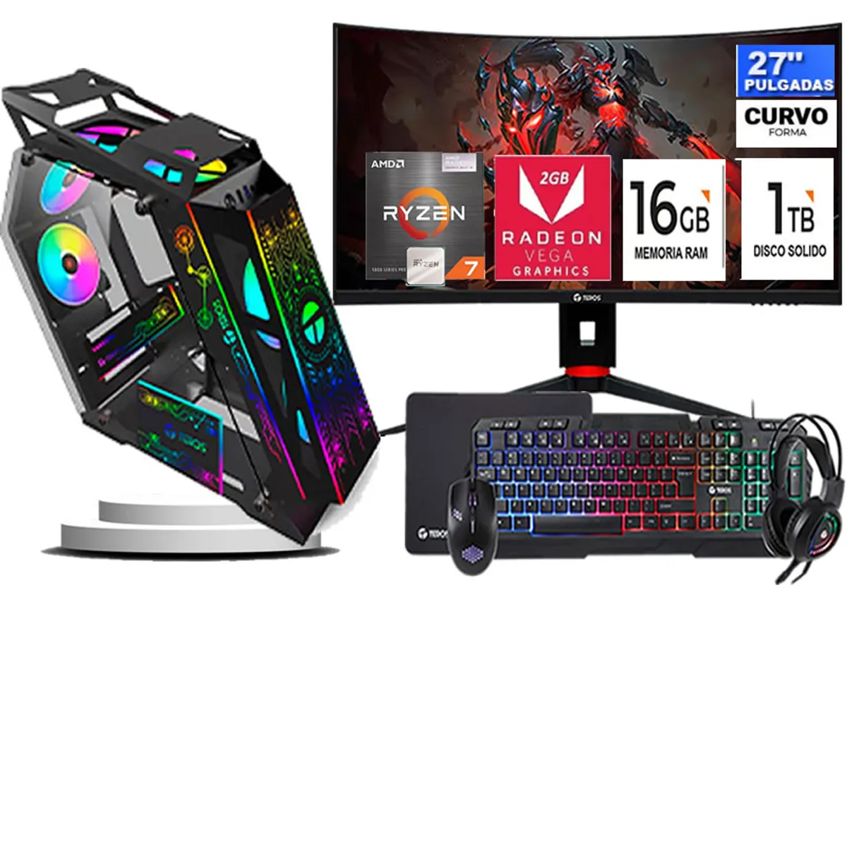 AMD - Computadora ryzen 7 5700g ram 16gb ssd 1TB monitor 27 full hd
