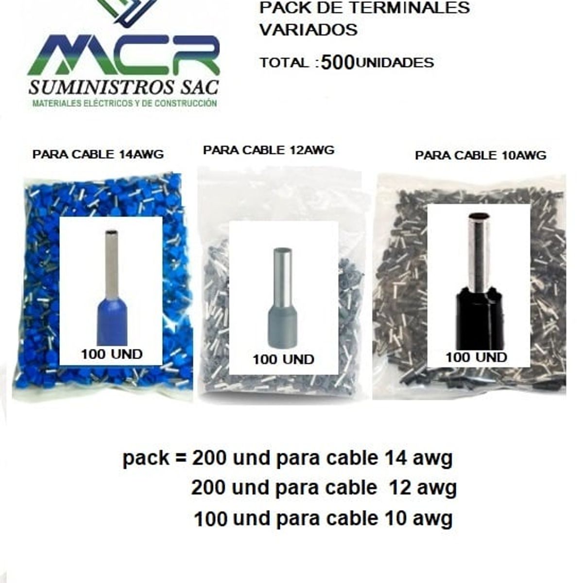 IMPORTADO MC - TERMINALES PARA CABLES 14AWG / 12AWG / 10 AWG (500UNIDADES)