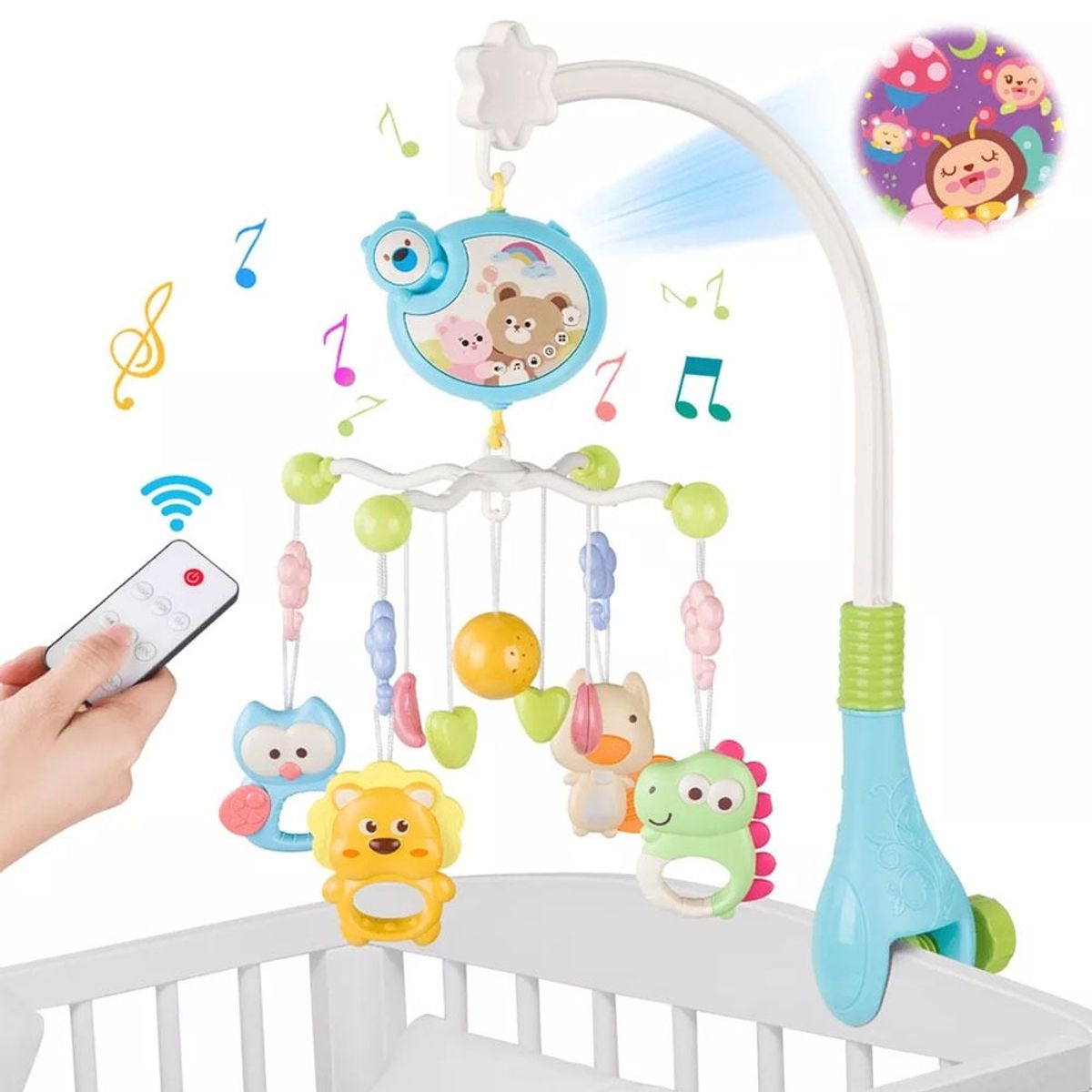 GENERICO - Móvil Para Cuna Osito con Proyector y Control Remoto Celeste